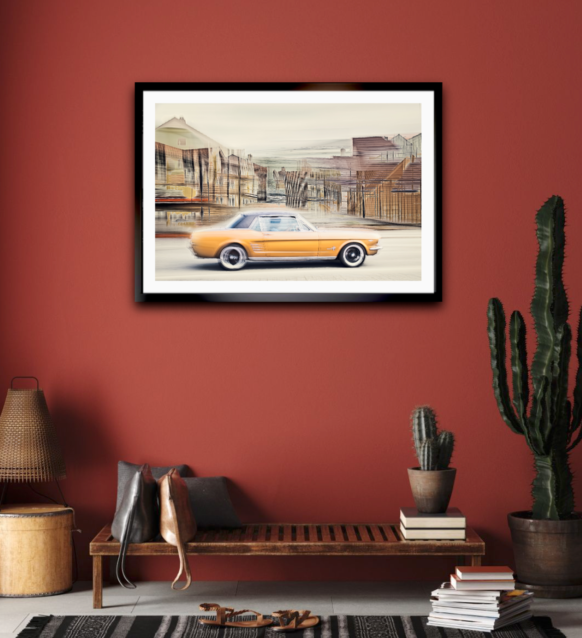 Automotive Limited Edition wall art print of American classic Golden Nugget Ford Mustang motor car by Douglas Carr at Oslo Art Prints