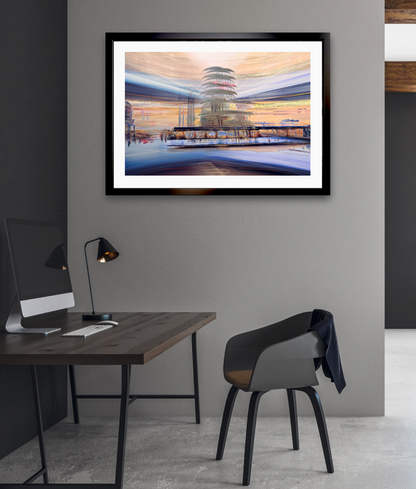 Magical Journey an blue Oslo tram in motion through the city — ICM photography tram wall art print by Douglas Carr at Oslo Art Prints