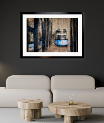 Phantom Tram an Oslo tram in motion through the city — ICM photography tram wall art print by Douglas Carr at Oslo Art Prints