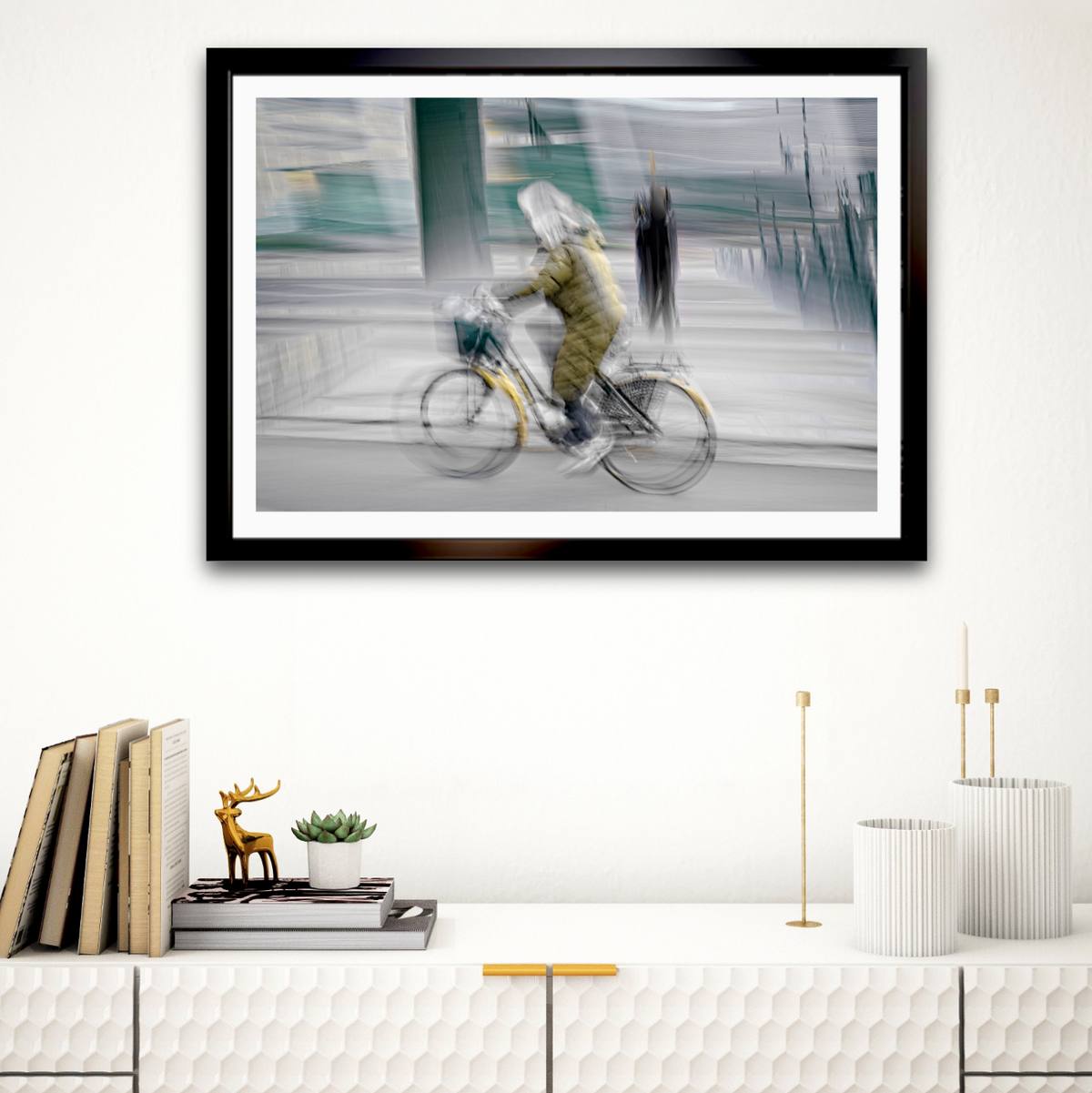 Seasoned Cyclist, a cyclist riding through Oslo city streets — ICM photography cycling wall art print by Douglas Carr at Oslo Art Prints