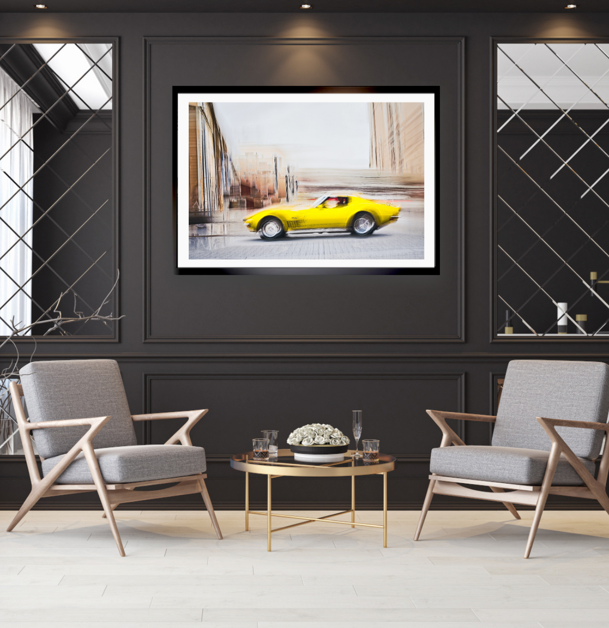Automotive yellow vintage Corvette wall art print of a American Chevy Corvette - wall art prints art by Douglas Carr Photography