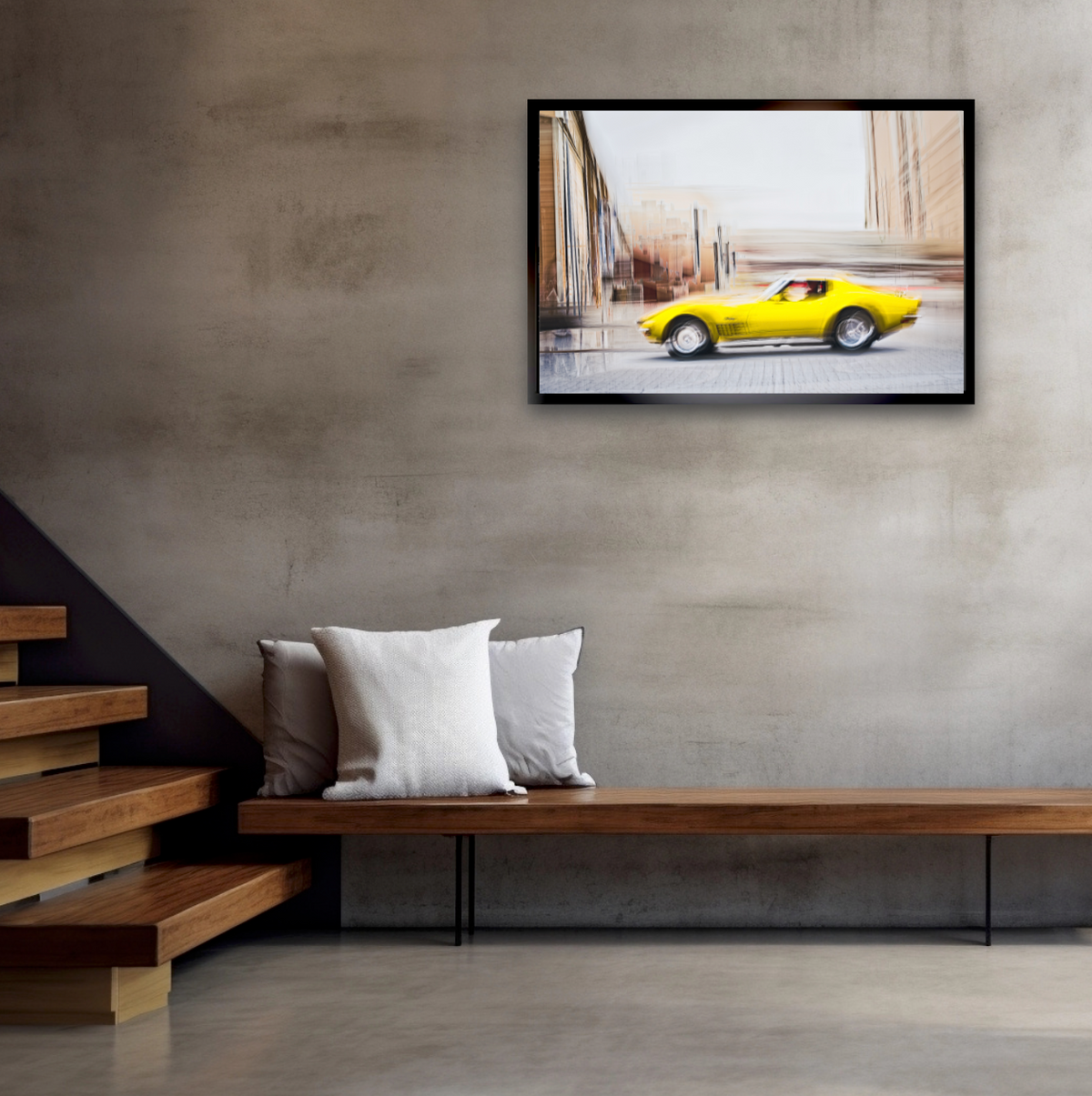 Automotive yellow vintage Corvette wall art print of a American Chevy Corvette - wall art prints art by Douglas Carr Photography