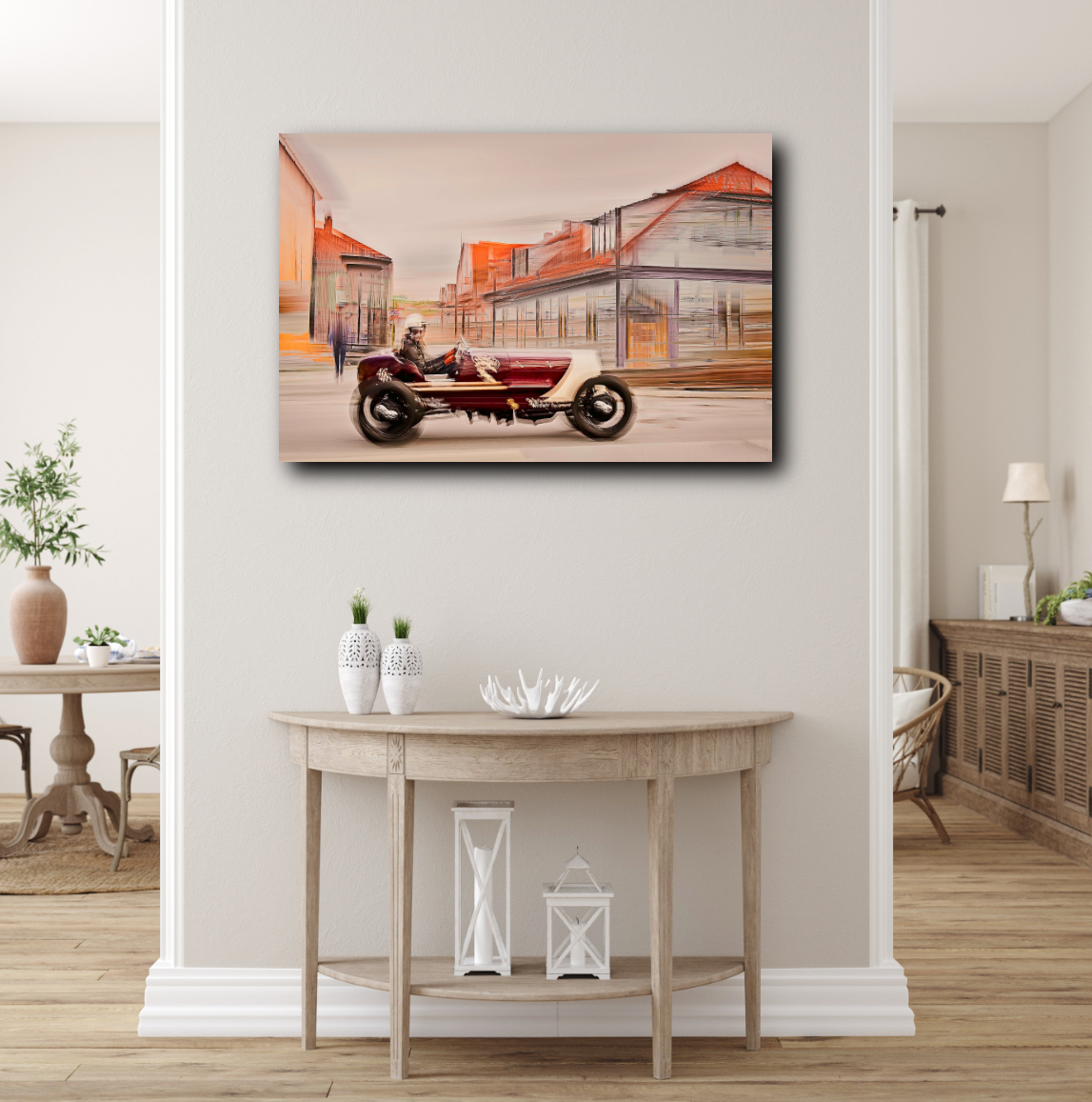 1923 Ford model T seeding down country style wooden buildings in Halden Norway making perfect wall art for any vintage car lover limited edition Art by Douglas Carr