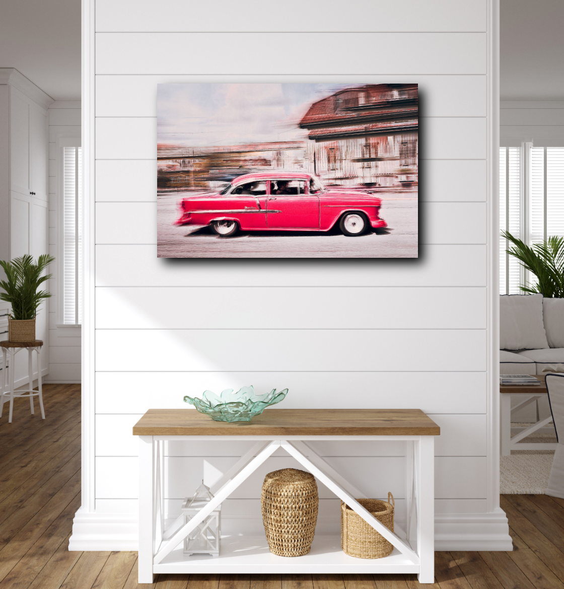 A pink 1955 Bel Air American classic car fine art photography wall art print by Douglas Carr