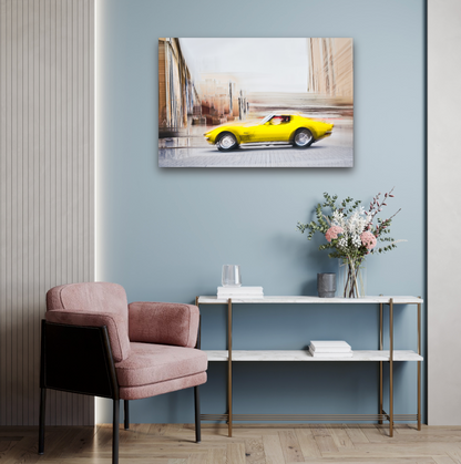 Automotive yellow vintage Corvette wall art print of a American Chevy Corvette - wall art prints art by Douglas Carr Photography