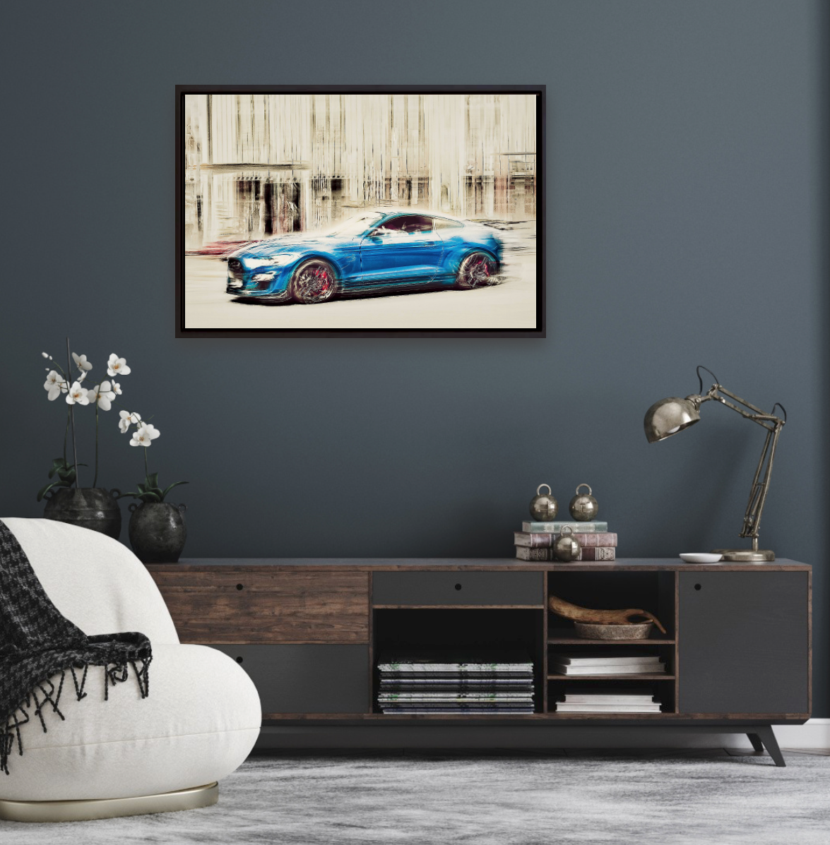 A blue Ford Mustang Shelby a American classic car wall art wall art prints art by Douglas Carr photography