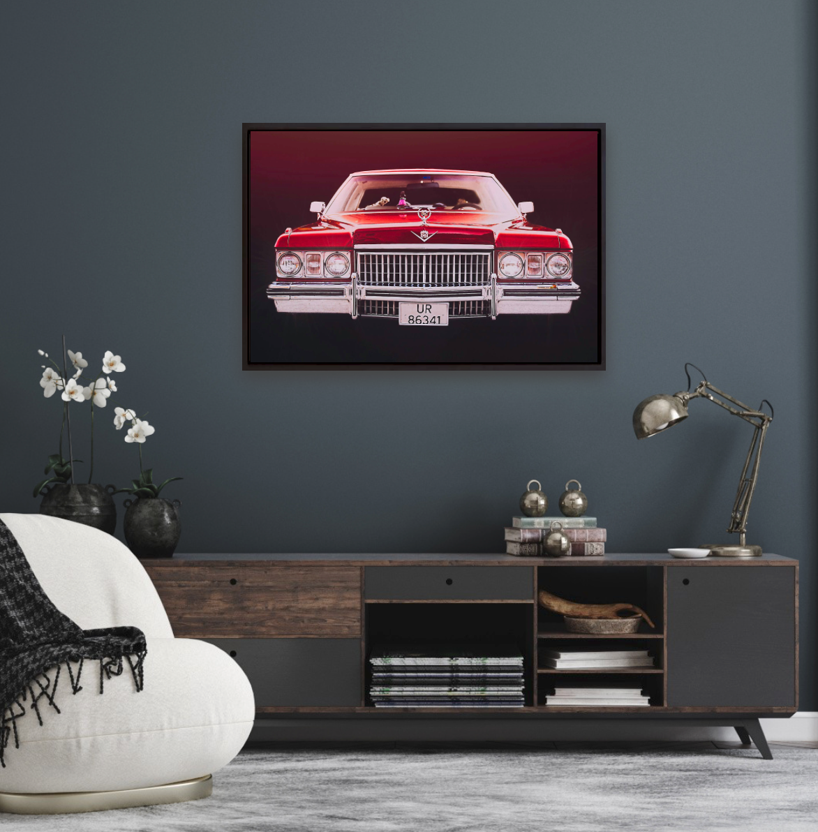 Red 1973 Cadillac Coupe de Ville, vintage AMCAR American classic car fine art photography wall art print art by Douglas Carr 