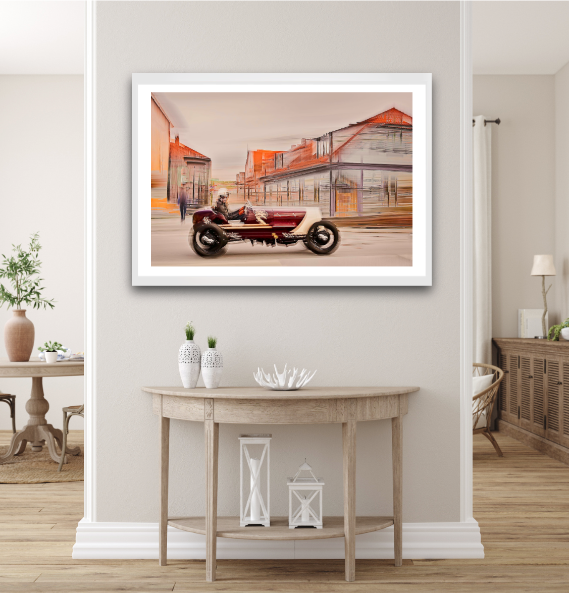 1923 Ford model T seeding down country style wooden buildings in Halden Norway making perfect wall art for any vintage car lover limited edition Art by Douglas Carr