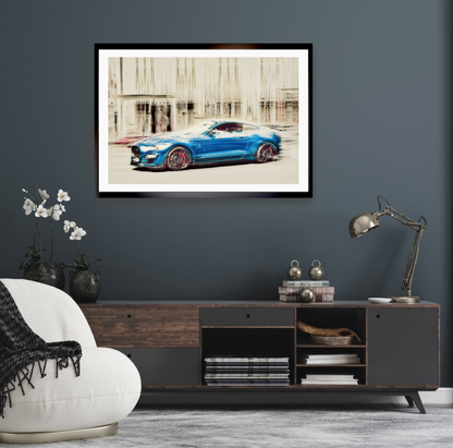 A blue Ford Mustang Shelby a American classic car wall art wall art prints art by Douglas Carr photography