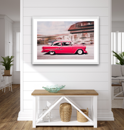 A pink 1955 Bel Air American classic car fine art photography wall art print by Douglas Carr