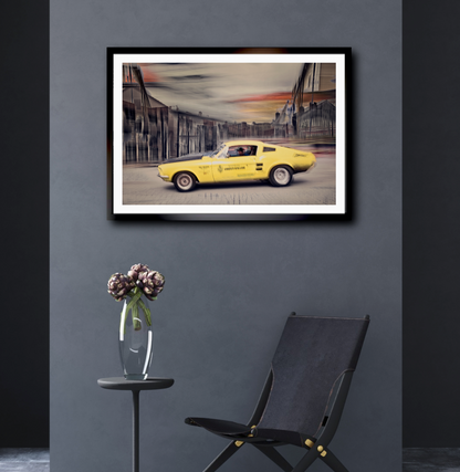 A yellow American automotive Ford Mustang classic car fine art photography wall art prints art by Douglas Carr – Oslo Art Prints