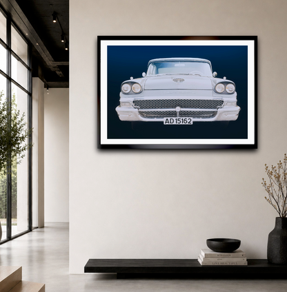 A 1958 Ford Fairlane Blue American classic car fine art photography wall art print by Douglas Carr – Oslo Art Prints
