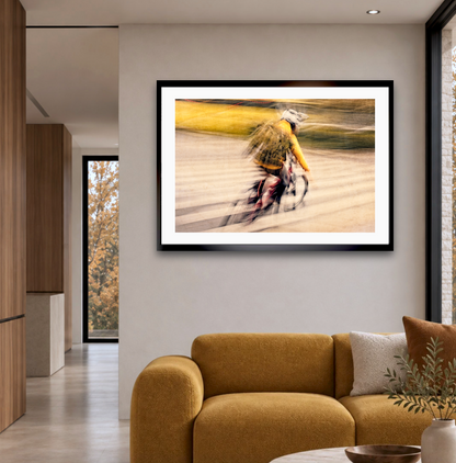 Autumn Rush, a cyclist riding through Oslo city streets — ICM photography cycling wall art print by Douglas Carr at Oslo Art Prints