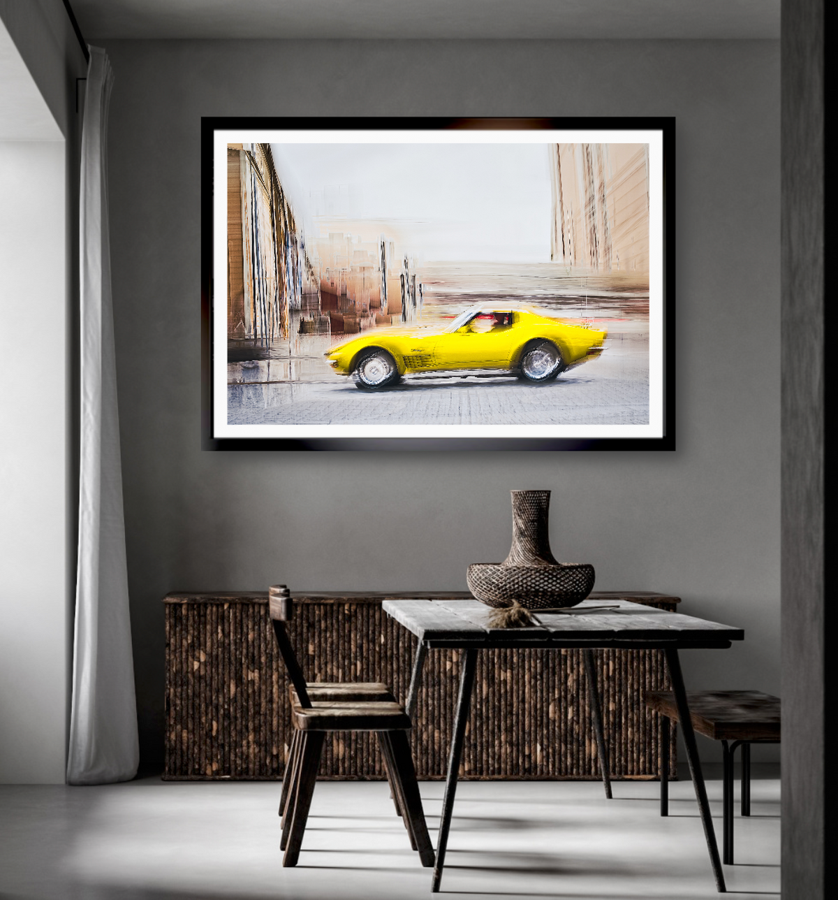 Automotive yellow vintage Corvette wall art print of a American Chevy Corvette - wall art prints art by Douglas Carr Photography