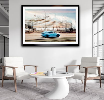 Automotive Limited Edition wall art print of Lamborghini Urus classic sports car  and a cruise ship in Oslo harbour by Douglas Carr Photography at Oslo Art Prints