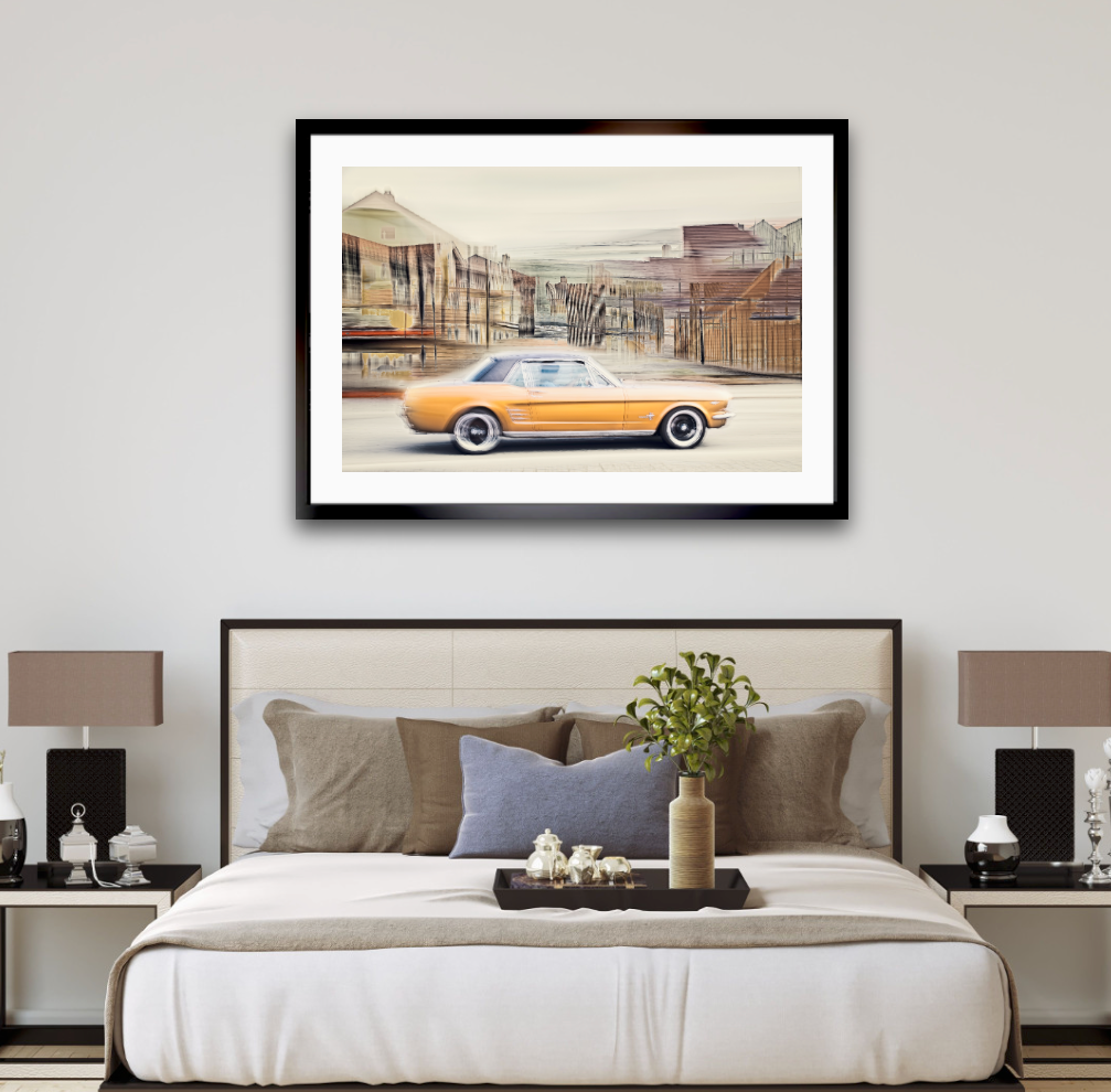 Automotive Limited Edition wall art print of American classic Golden Nugget Ford Mustang motor car by Douglas Carr at Oslo Art Prints