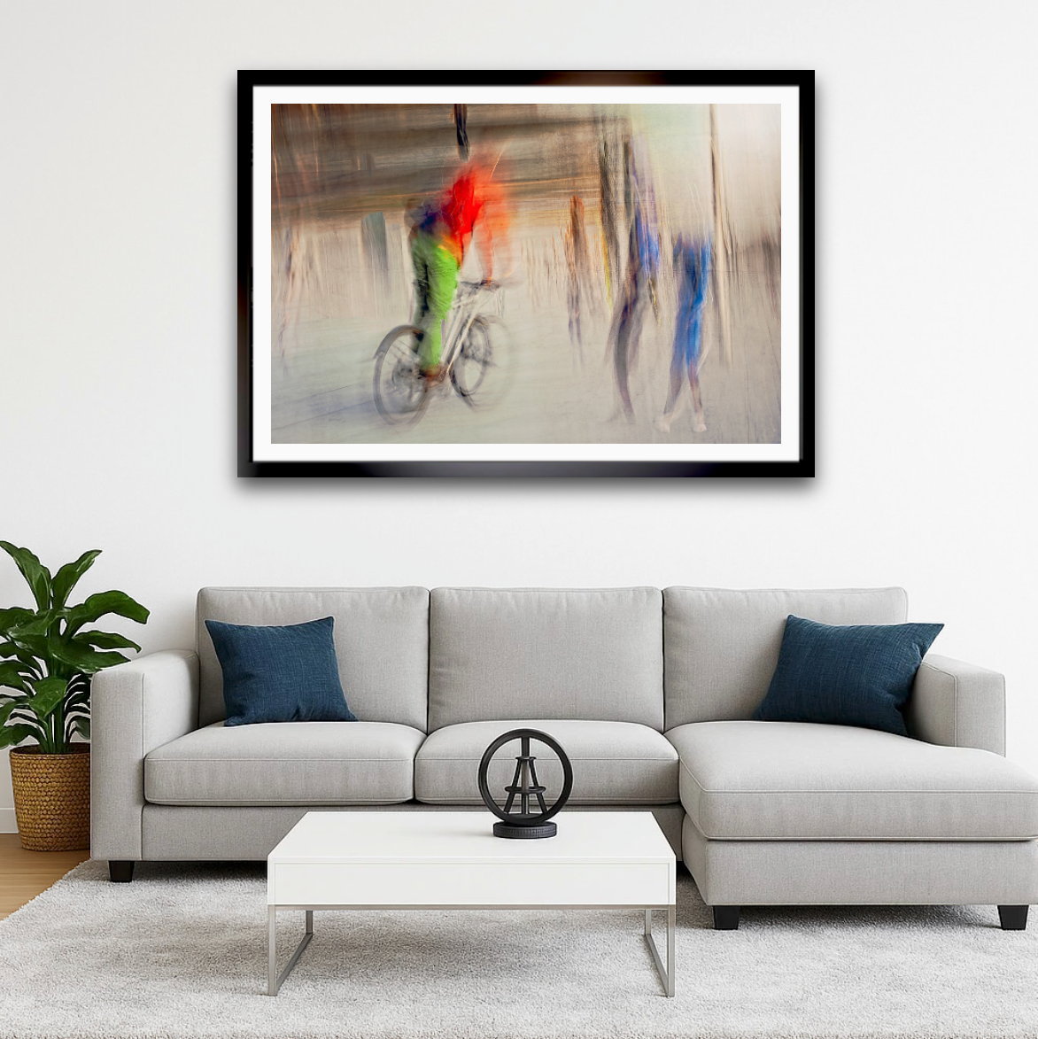 Passing Currents a cyclist riding through Oslo city streets — ICM photography cycling wall art print by Douglas Carr at Oslo Art Prints