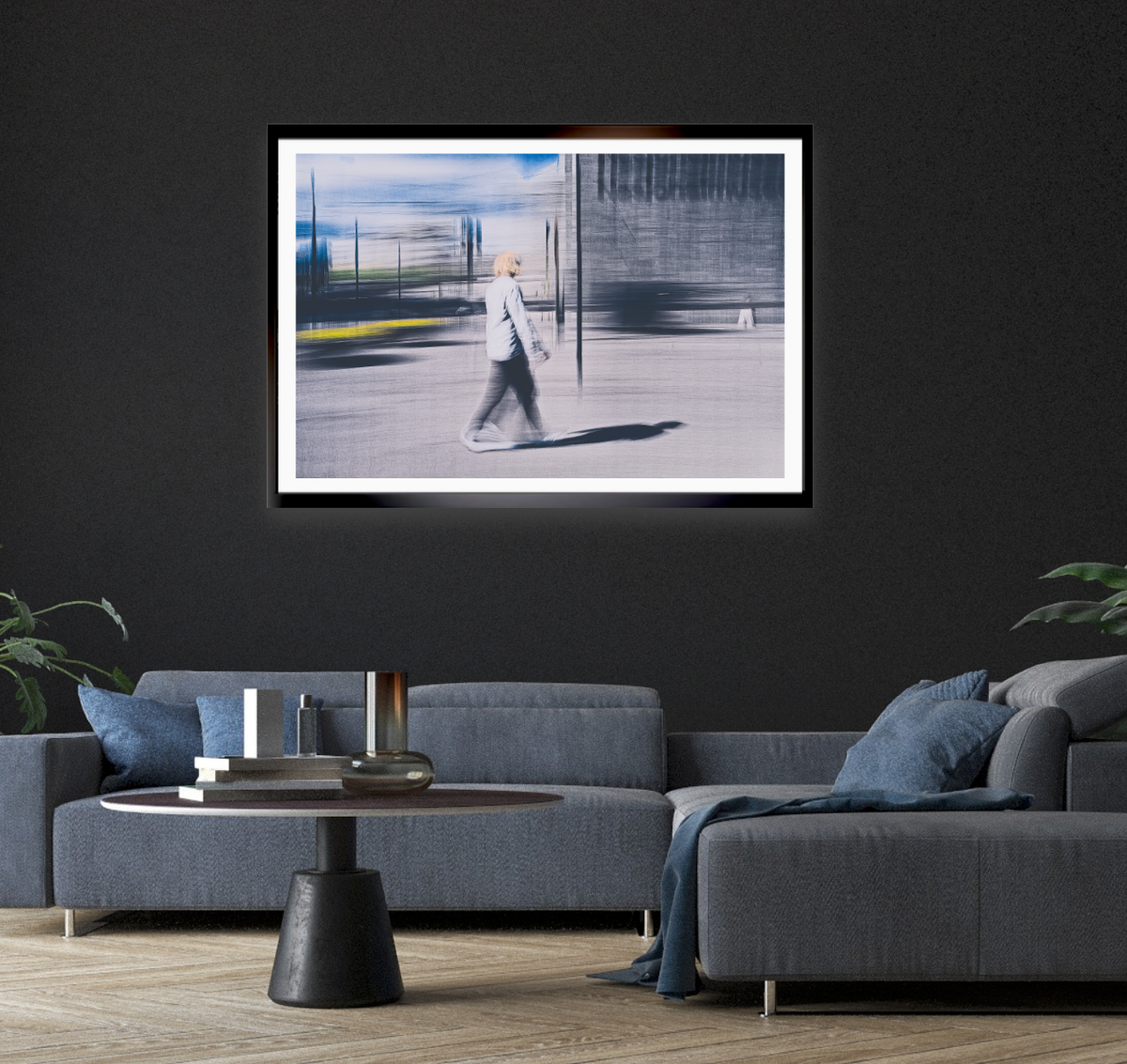 Passing Light a man walking through Oslo city streets pass the National Museum— ICM photography cycling wall art print by Douglas Carr at Oslo Art Prints