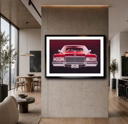 Red 1973 Cadillac Coupe de Ville, vintage AMCAR American classic car fine art photography wall art print art by Douglas Carr 