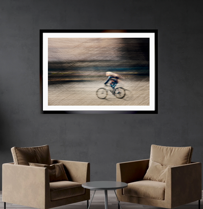 Veil of Speed a cyclist riding through Oslo city streets — ICM photography cycling wall art print by Douglas Carr at Oslo Art Prints