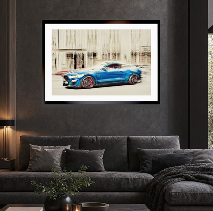 A blue Ford Mustang Shelby a American classic car wall art wall art prints art by Douglas Carr photography