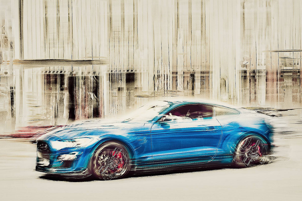 A blue Ford Mustang Shelby a American classic car wall art wall art prints art by Douglas Carr photography