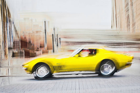 Automotive yellow vintage Corvette wall art print of a American Chevy Corvette - wall art prints art by Douglas Carr Photography