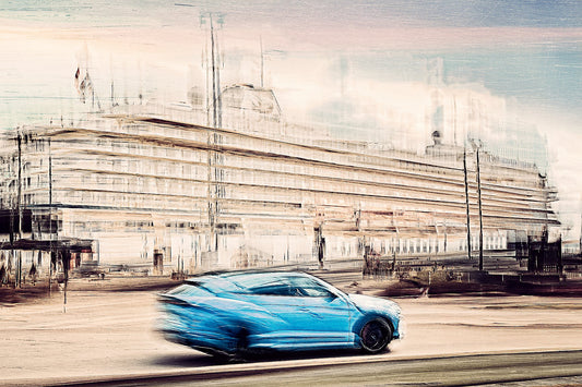 Automotive Limited Edition wall art print of Lamborghini Urus classic sports car  and a cruise ship in Oslo harbour by Douglas Carr Photography 