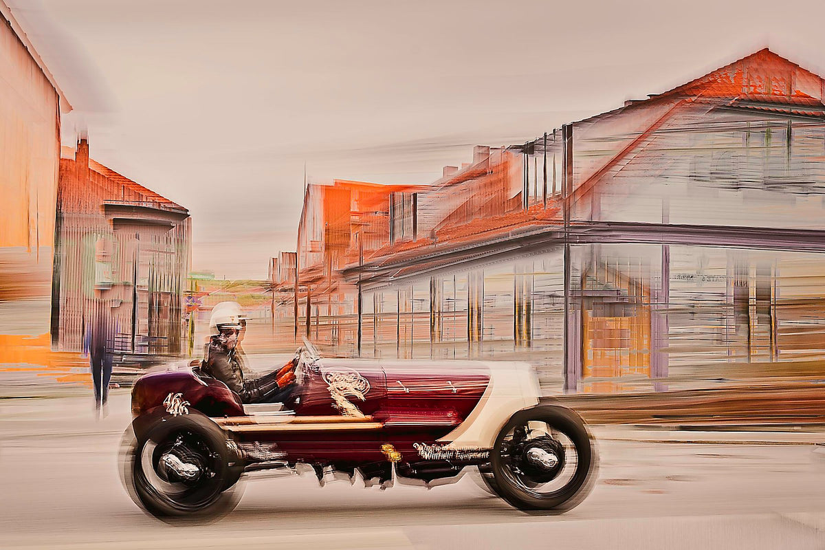 1923 Ford model T seeding down country style wooden buildings in Halden Norway making perfect wall art for any vintage car lover limited edition Art by Douglas Carr