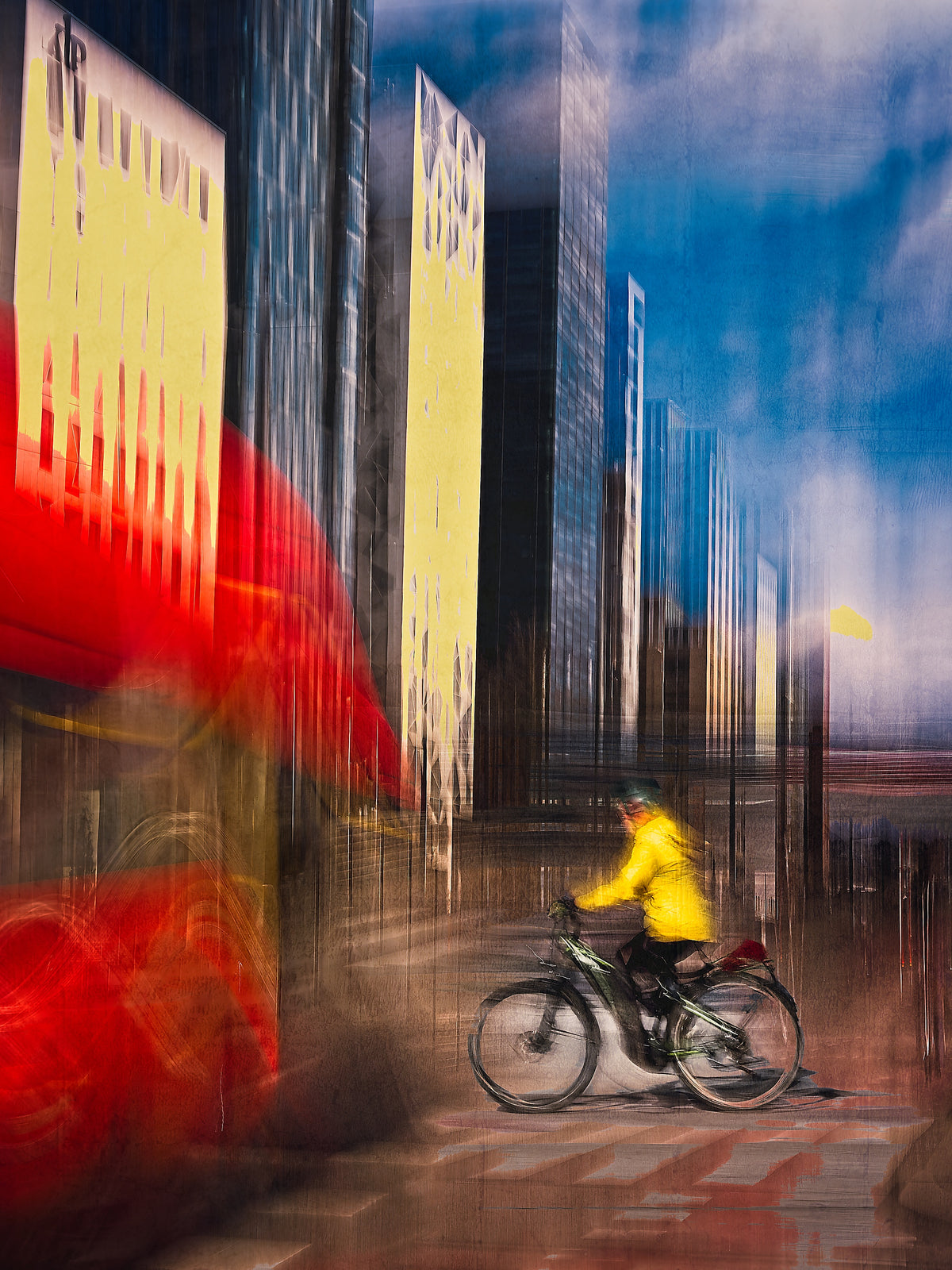 Kinetic in Code, a cyclist riding through Oslo city streets — ICM photography cycling wall art print by Douglas Carr at Oslo Art Prints
