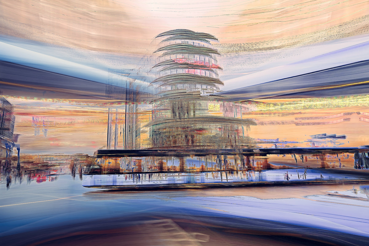 Magical Journey an blue Oslo tram in motion through the city — ICM photography tram wall art print by Douglas Carr at Oslo Art Prints