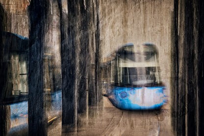 Phantom Tram an Oslo tram in motion through the city — ICM photography tram wall art print by Douglas Carr at Oslo Art Prints