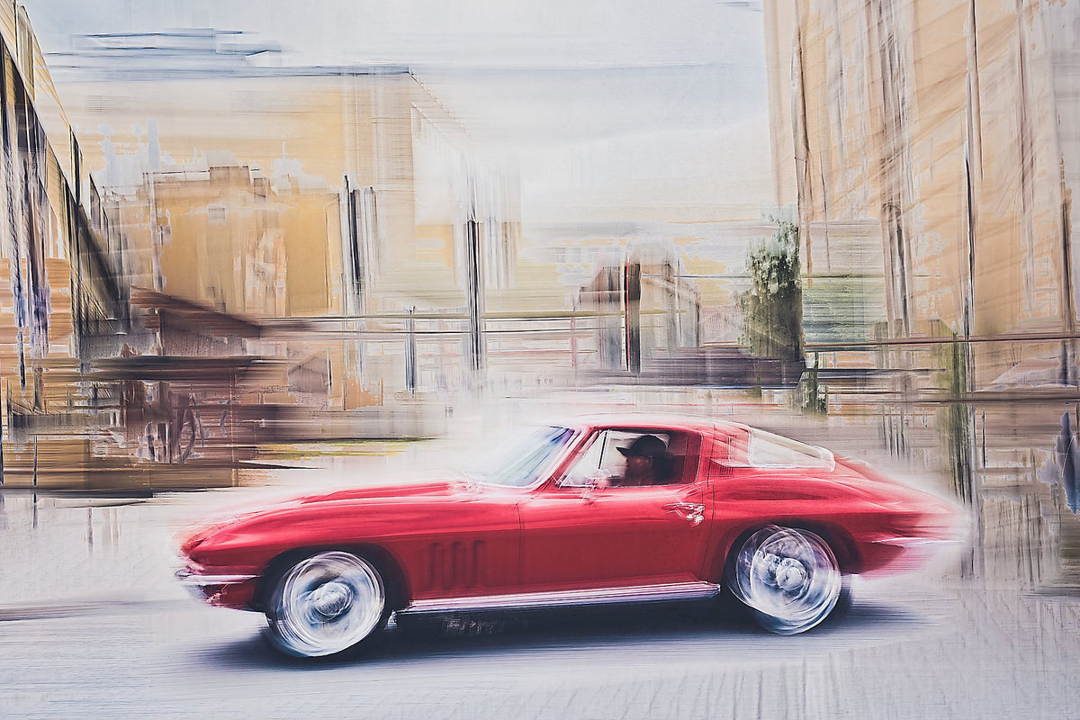 Red Corvette Stingray vintage car wall art by Douglas Carr