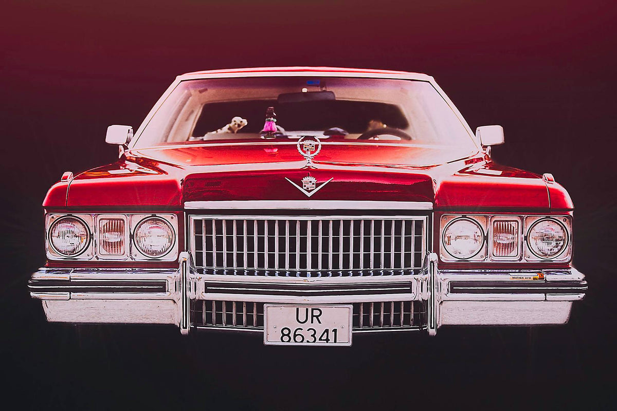 Red 1973 Cadillac Coupe de Ville, vintage AMCAR American classic car fine art photography wall art print art by Douglas Carr 