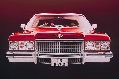 Red 1973 Cadillac Coupe de Ville, vintage AMCAR American classic car fine art photography wall art print art by Douglas Carr 