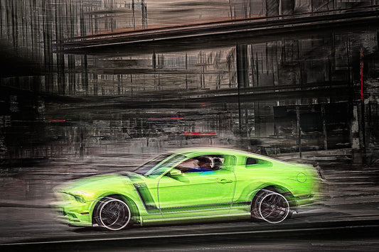 A lime green Ford Mustang 302 American muscle car wall art  by Douglas Carr Photography 