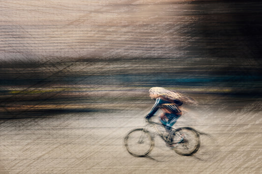 Veil of Speed a cyclist riding through Oslo city streets — ICM photography cycling wall art print by Douglas Carr at Oslo Art Prints